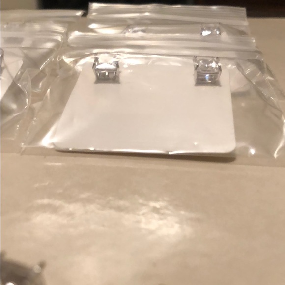 2 pair 10mm Square CZ Solid 925 Studs - Picture 6 of 7